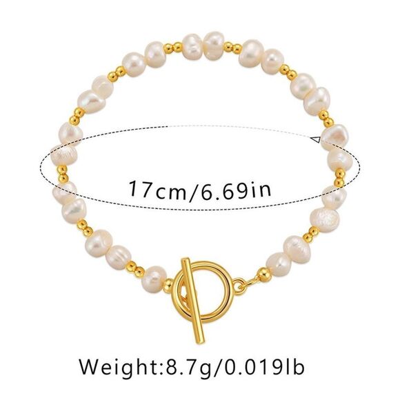 Vintage style Geometric Freshwater Pearls 18K GP Bracelet - Picture 1 of 4